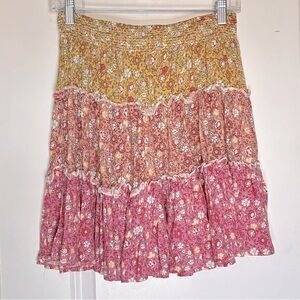 Rachel Zoe Smocked Waist Tiered Floral Ombre Skirt S